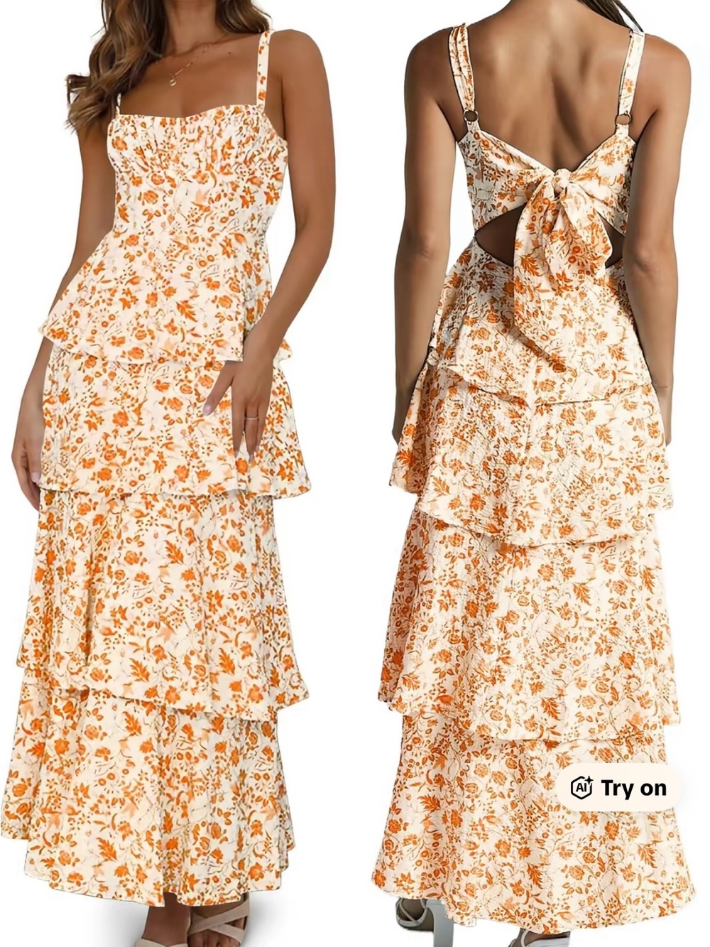 Imily Bela NWOT  Floral Maxi Dresses Orange Size Small Ruffled